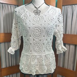 Solitaire White knit style  Embellished Peplum Top